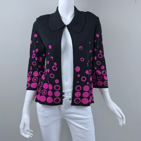 Ming Wang Jackets & Blazers - {Ming Wang} Black with Pink Circles Knit Jacket